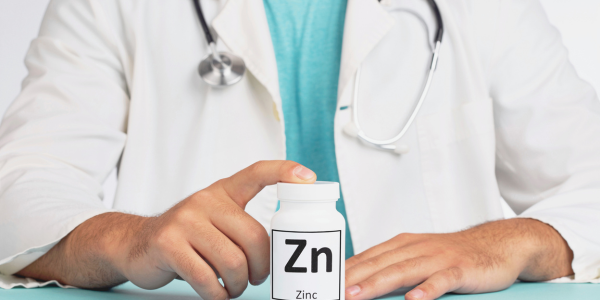 A male doctor holding a bottle of zinc.